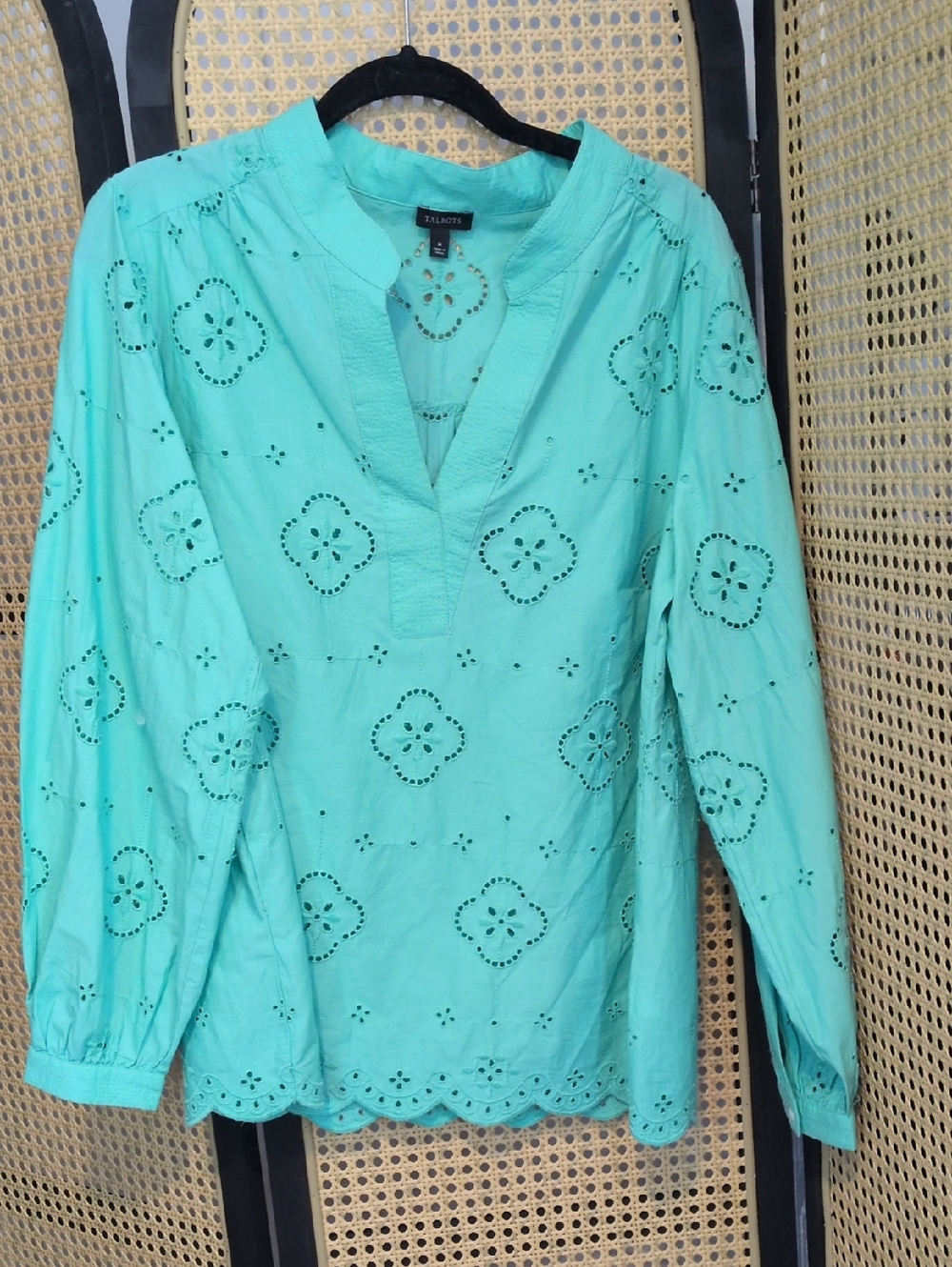 Talbots Green Eyelet Cotton Tunic Blouse